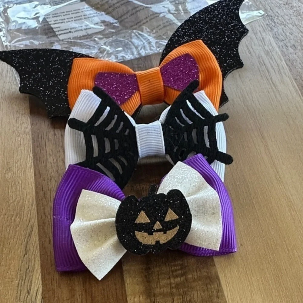 Halloween Bat and Spider Web Hair Bows Set